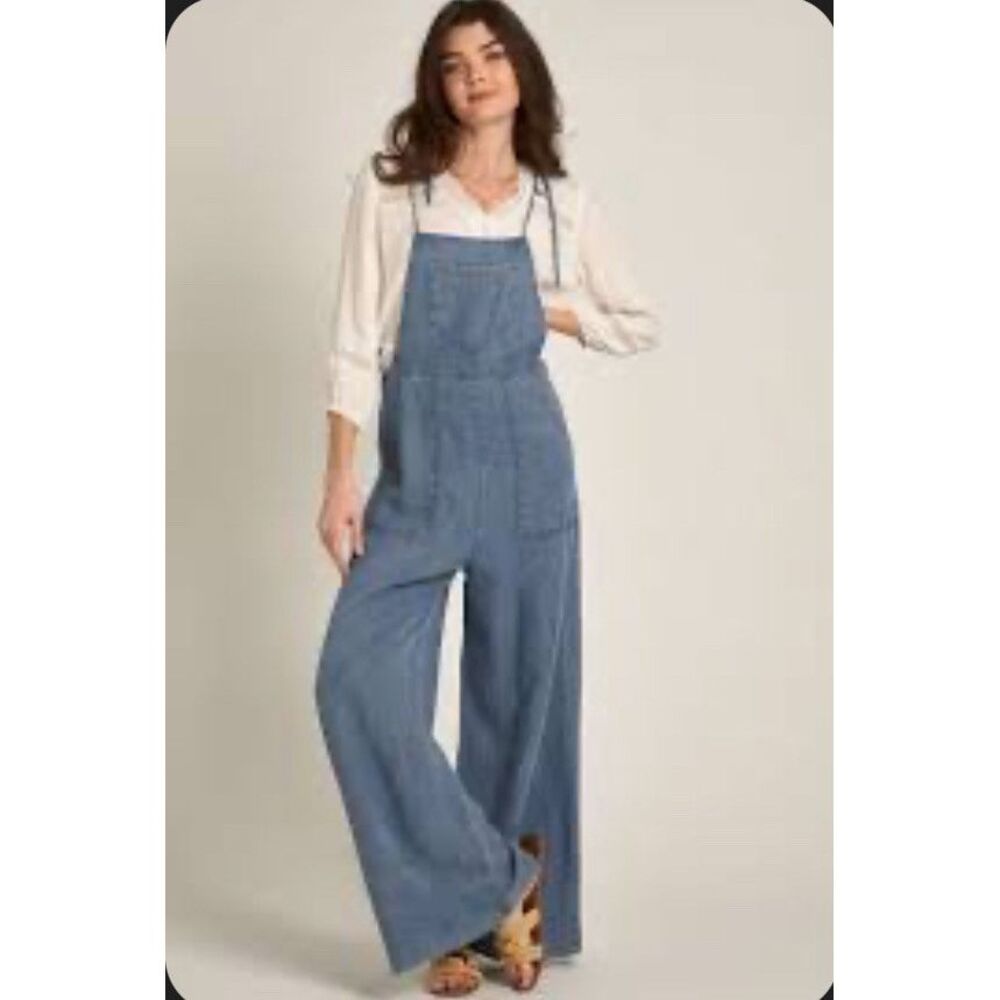 En Crème Women's Blue Tie Shoulder Soft Denim‎ Jumpsuit Denim Size Large NWT